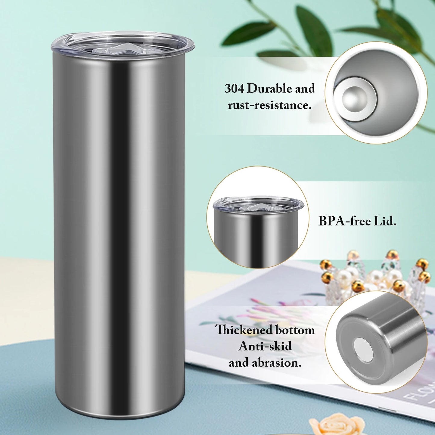 Silver straight stainless steel tumbler