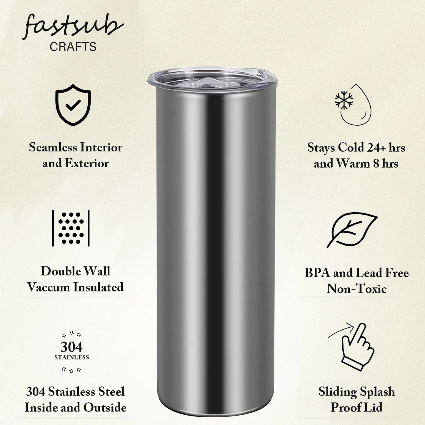 Silver straight stainless steel tumbler