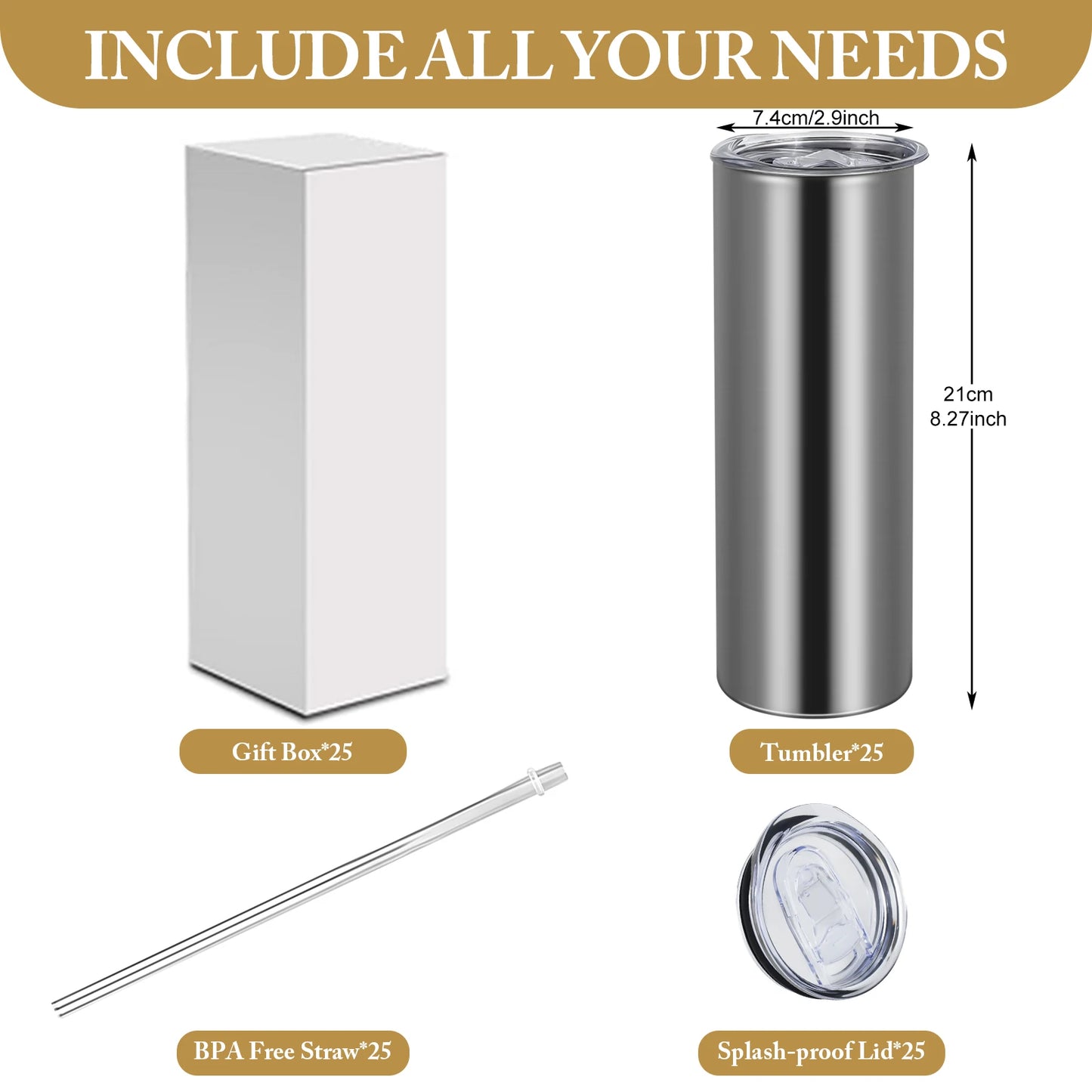 Silver straight stainless steel tumbler