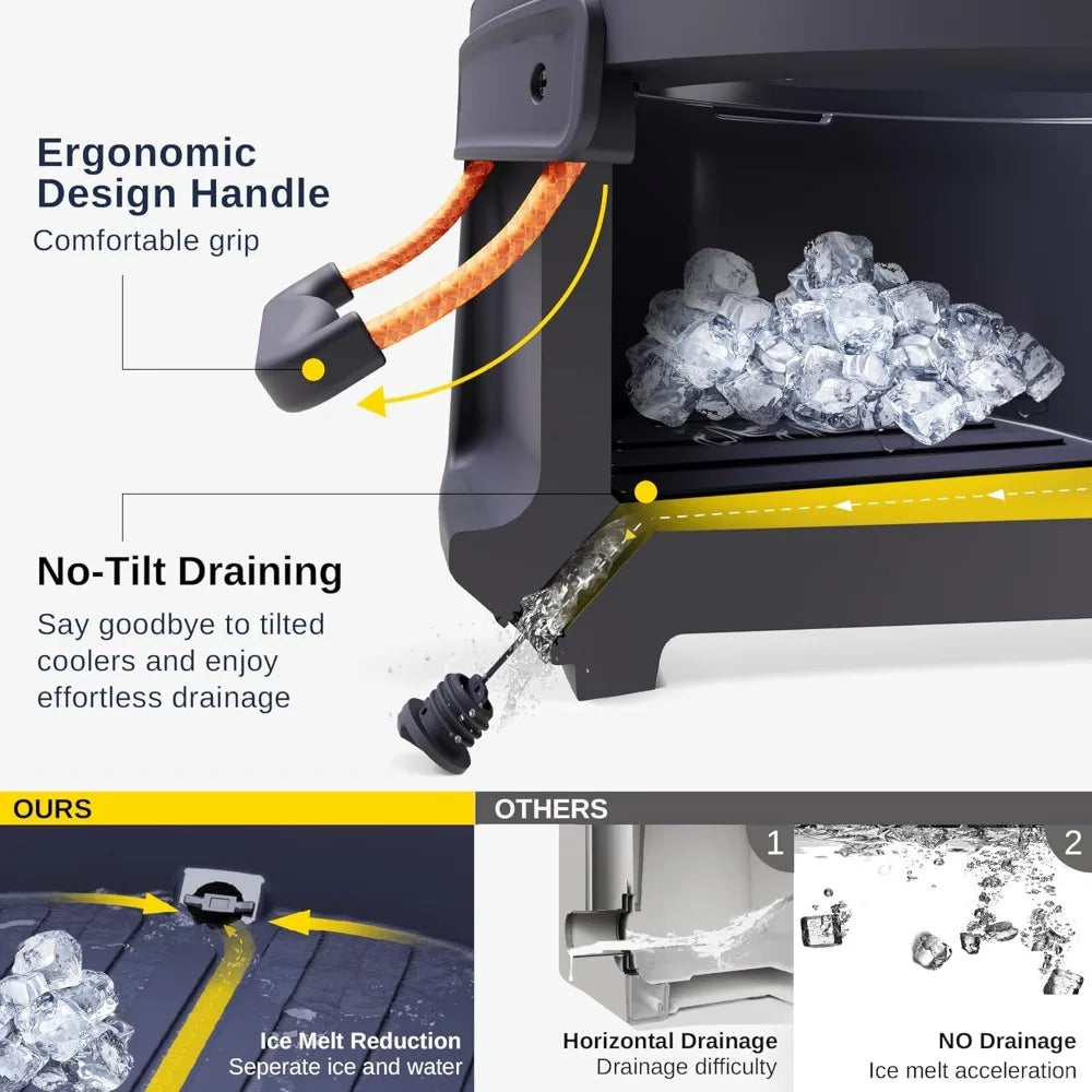 45 QT Cooler, Portable 44 Cans Ice Chest Box