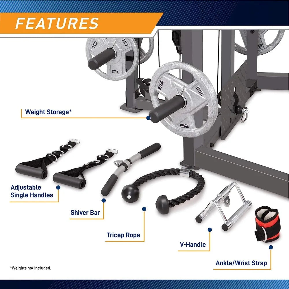 Smith Cage Machine with Workout Bench and Weight Bar