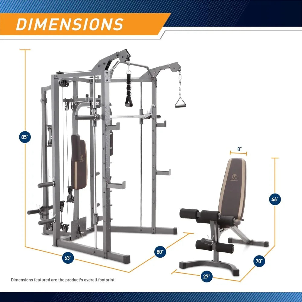 Smith Cage Machine with Workout Bench and Weight Bar