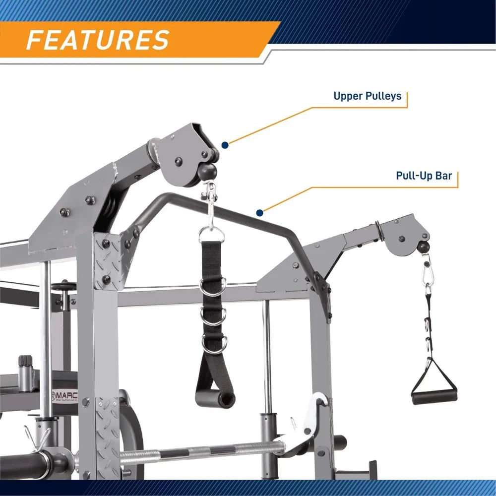 Smith Cage Machine with Workout Bench and Weight Bar