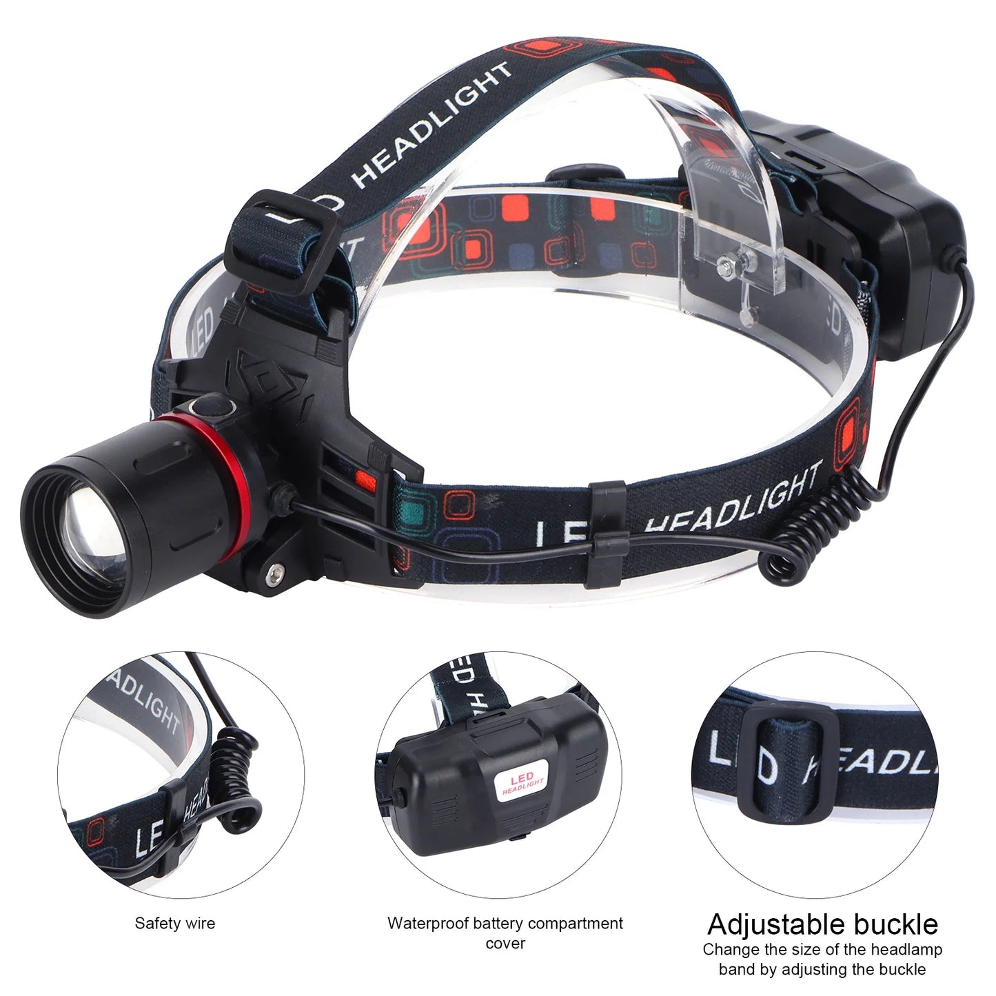 LED Red Light Headlamp Portable USB Adjustable Headlight