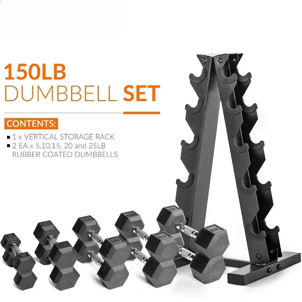 150 lbs and 210 lbs Dumbbell Set With Rack